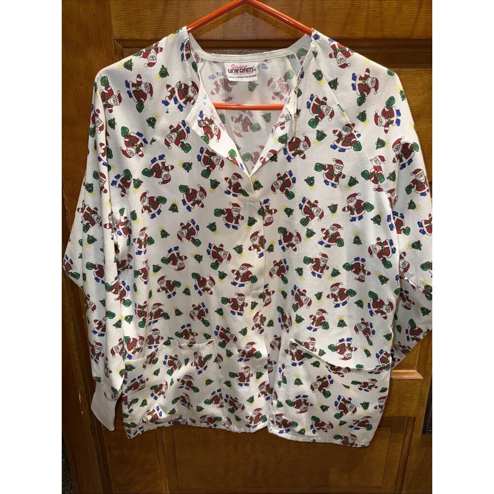 Scrub Jacket Jasco Uniform Santa Claus Christmas Tree Size Small Medical Dental